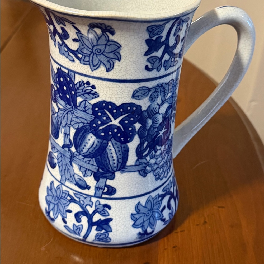 Blue and White Floral Ceramic Pitcher